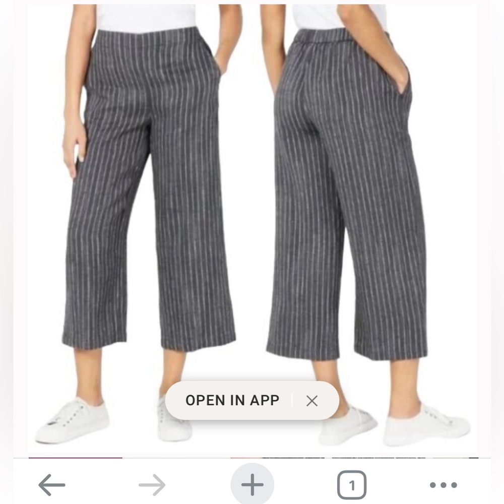 Eileen Fisher Delave Organic Linen Pull on High Rise Stripe Pants Larege P/S - Picture 2 of 8